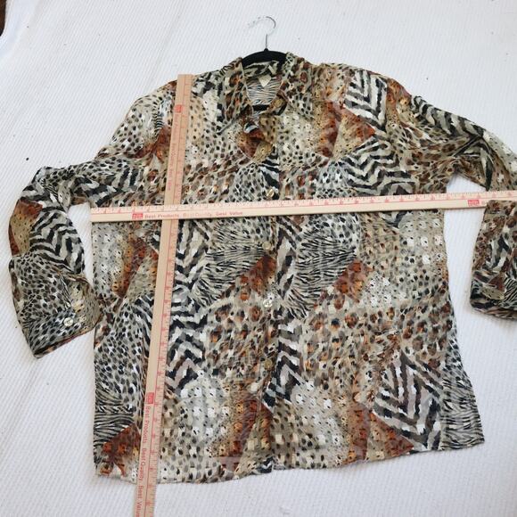 Vintage sheer Mesmerize button up animal print blouse size XL - Picture 3 of 7